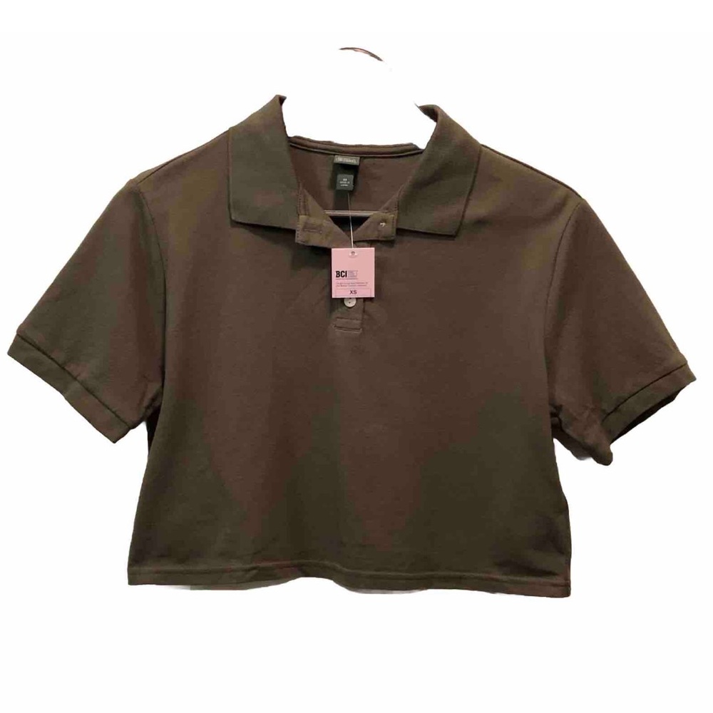 Wild Fable Cropped Short Sleeve Collared Polo XS New Olive Green  1B